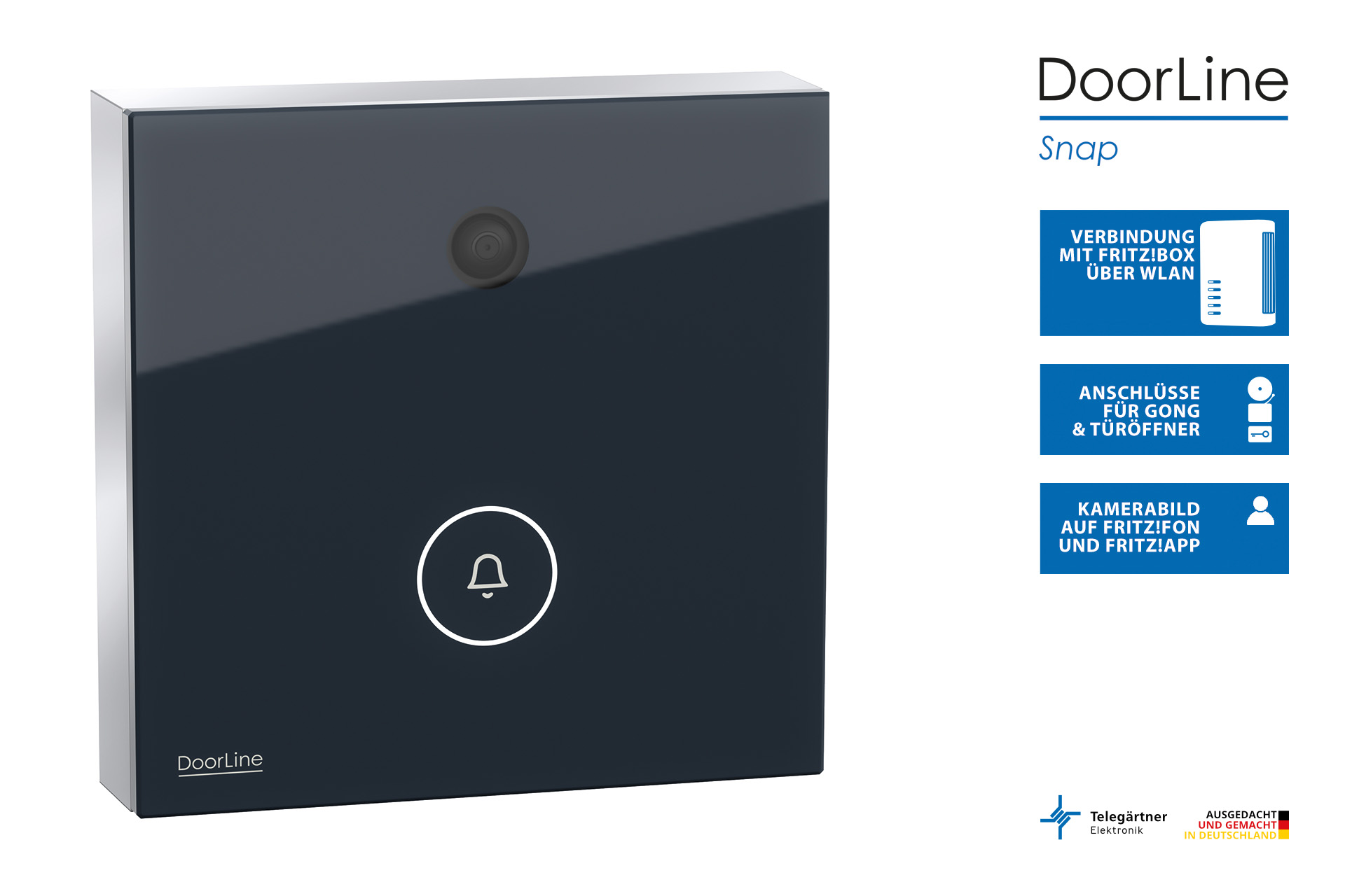 DoorLine Snap | Türklingel m. Kamera für FRITZ!Box, WLAN, FRITZ!App, DSGVO-konform, Schaltausgänge