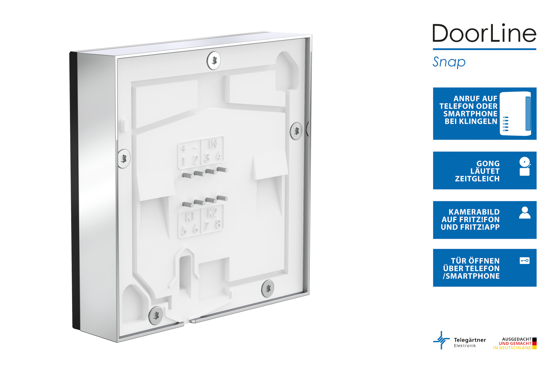 DoorLine Snap | Türklingel m. Kamera für FRITZ!Box, WLAN, FRITZ!App, DSGVO-konform, Schaltausgänge