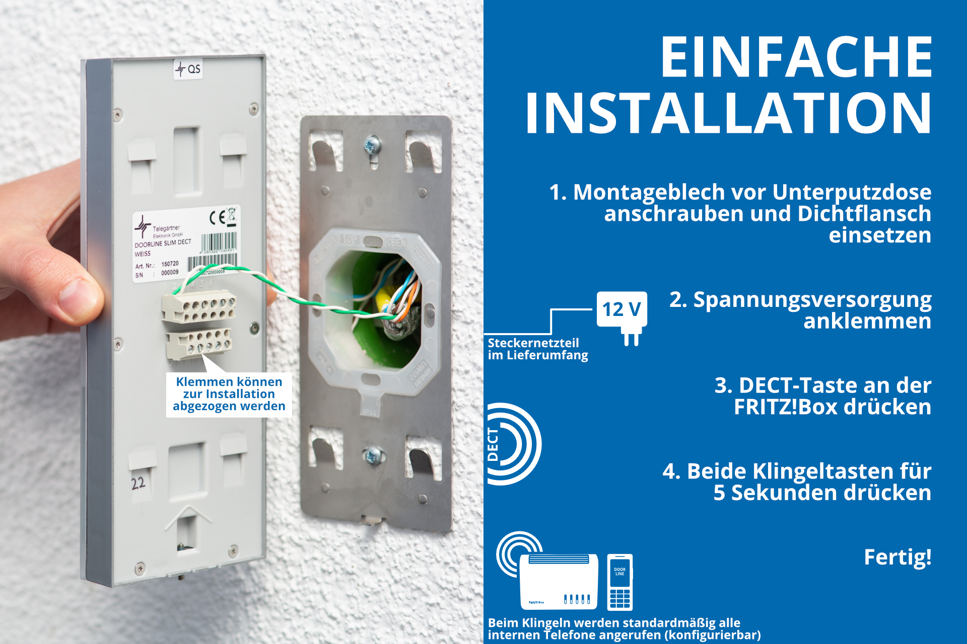 DoorLine Slim DECT | Funk-Türsprechanlage für DECT-Router | FRITZ!Box | 2 Taster | Rufweiterleitung |