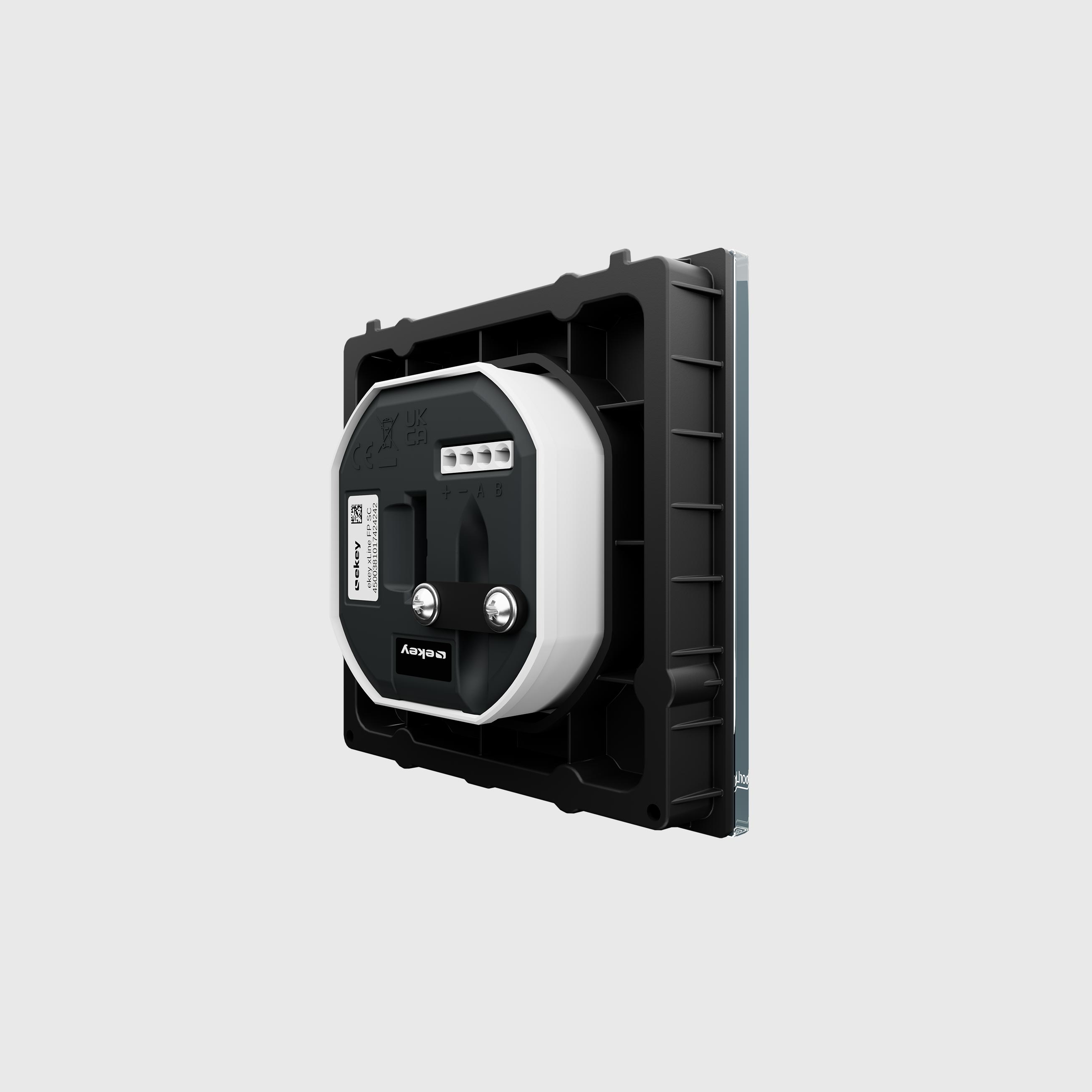 Modulares elektronisches Türsteuerungsgerät mit schwarzem Rahmen und weißem Bedienfeld