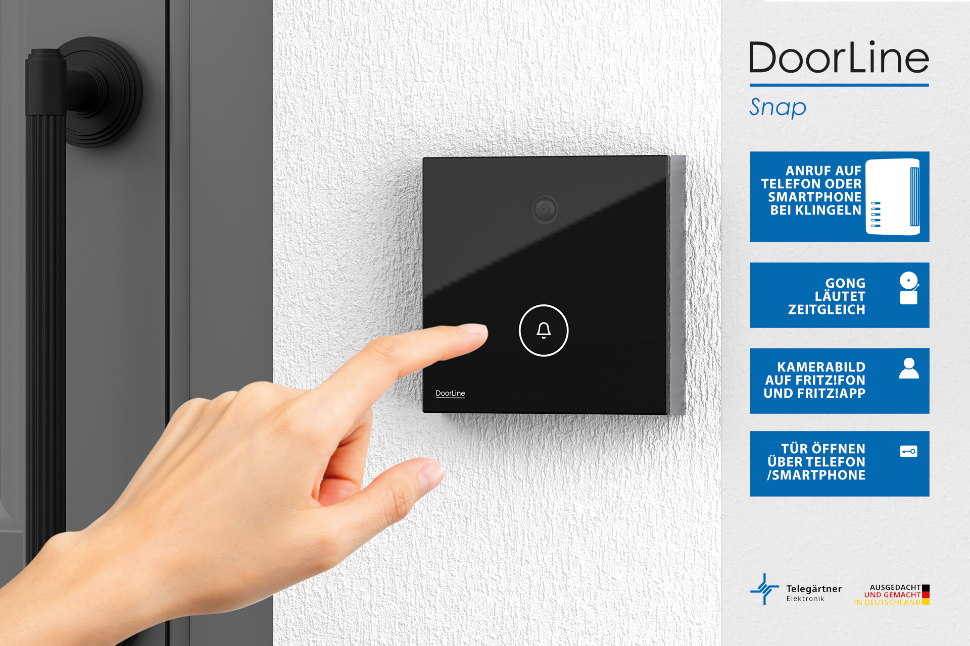 DoorLine Snap | Türklingel m. Kamera für FRITZ!Box, WLAN, FRITZ!App, DSGVO-konform, Schaltausgänge