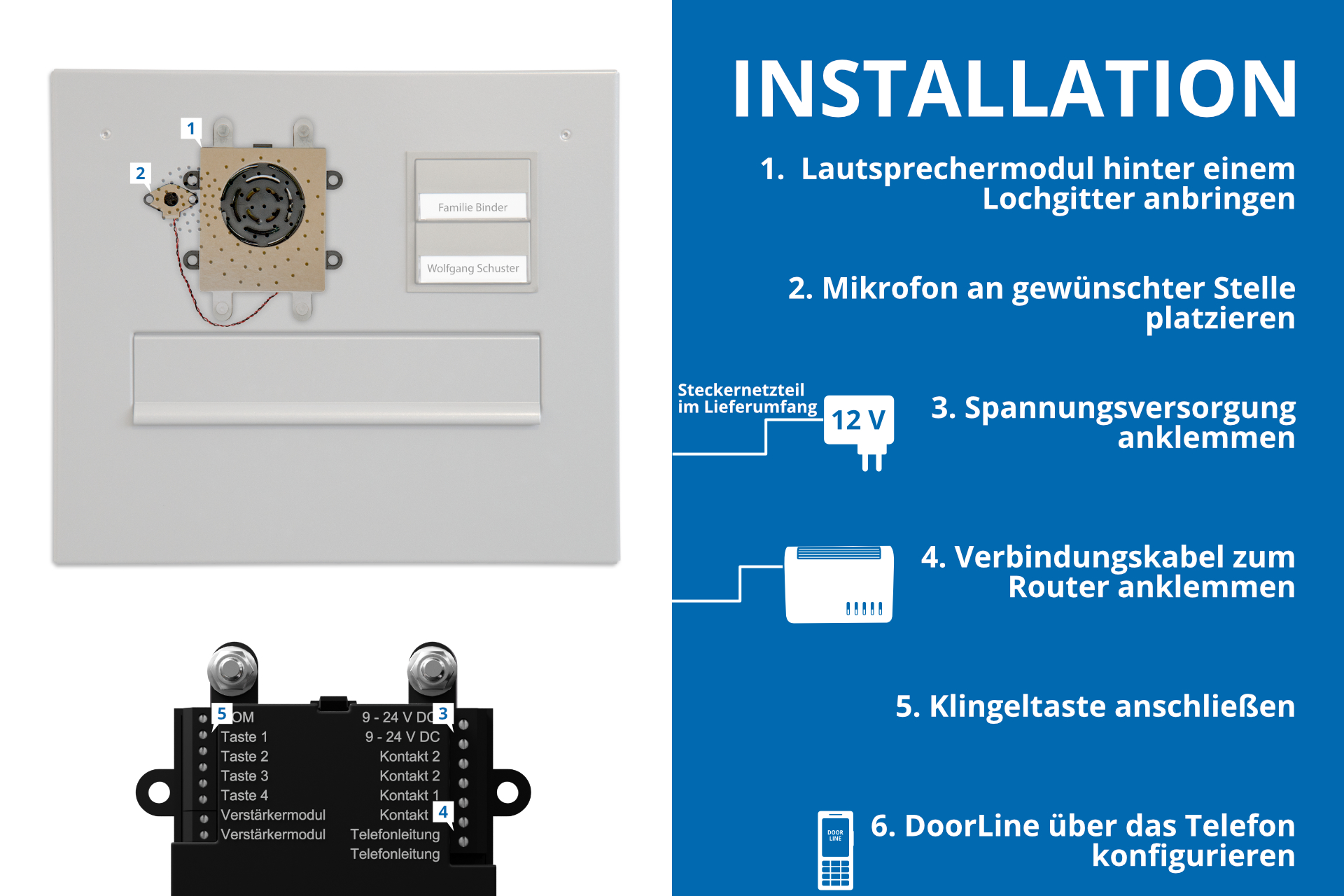 TM4 Hinterbau-Sprechanlage: Sprechen + Fernschalten per Telefon f. Tür, Tor, Schranke über TK-Anlage