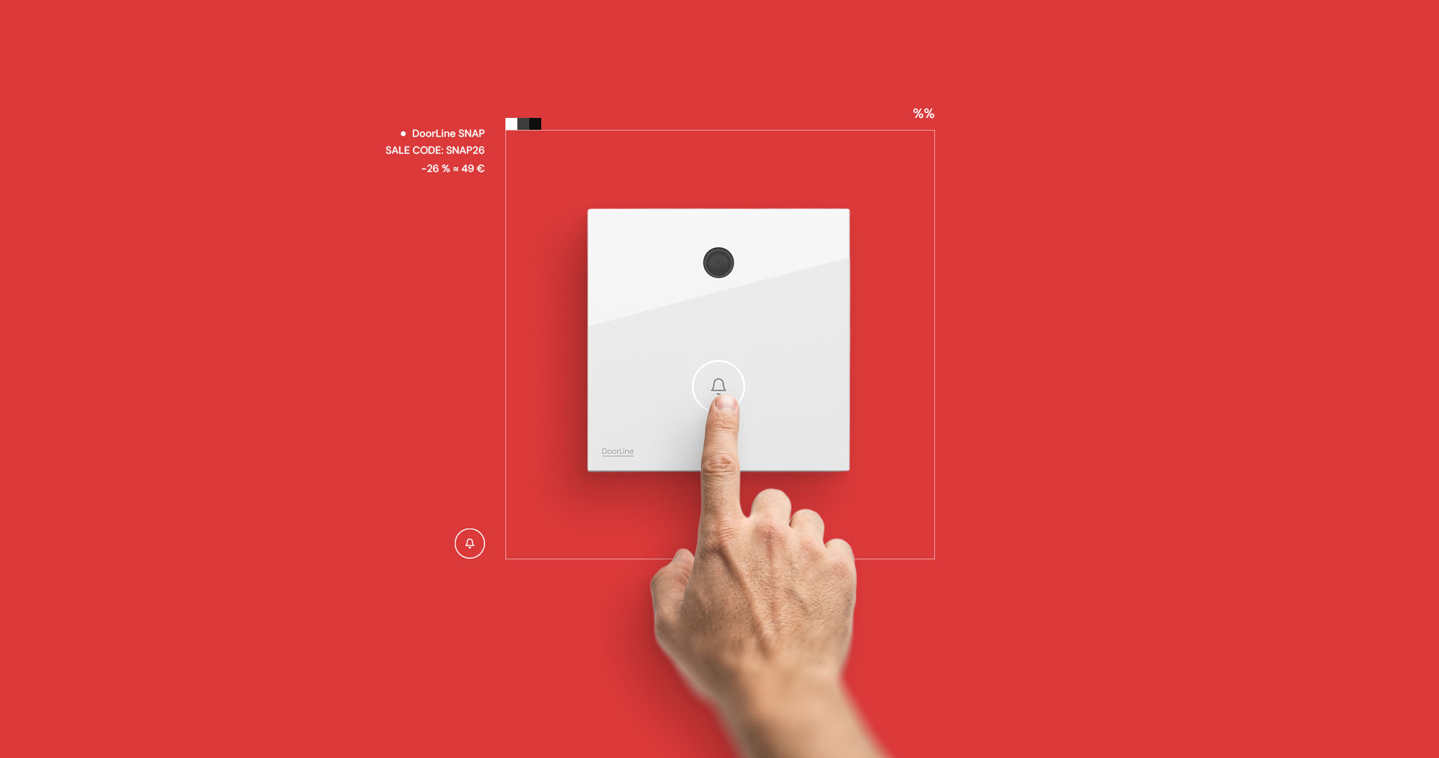 Hand tippt auf ein weißes quadratisches Gerät mit einem Schloss-Symbol auf rotem Hintergrund
