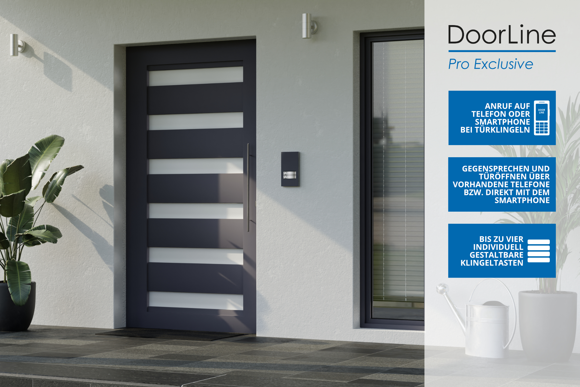 DoorLine Pro Exclusive | Türsprechanlage für Telefonanlage/Router | Touchdisplay | bis zu 4 Klingeltasten | Zutrittskontrolle