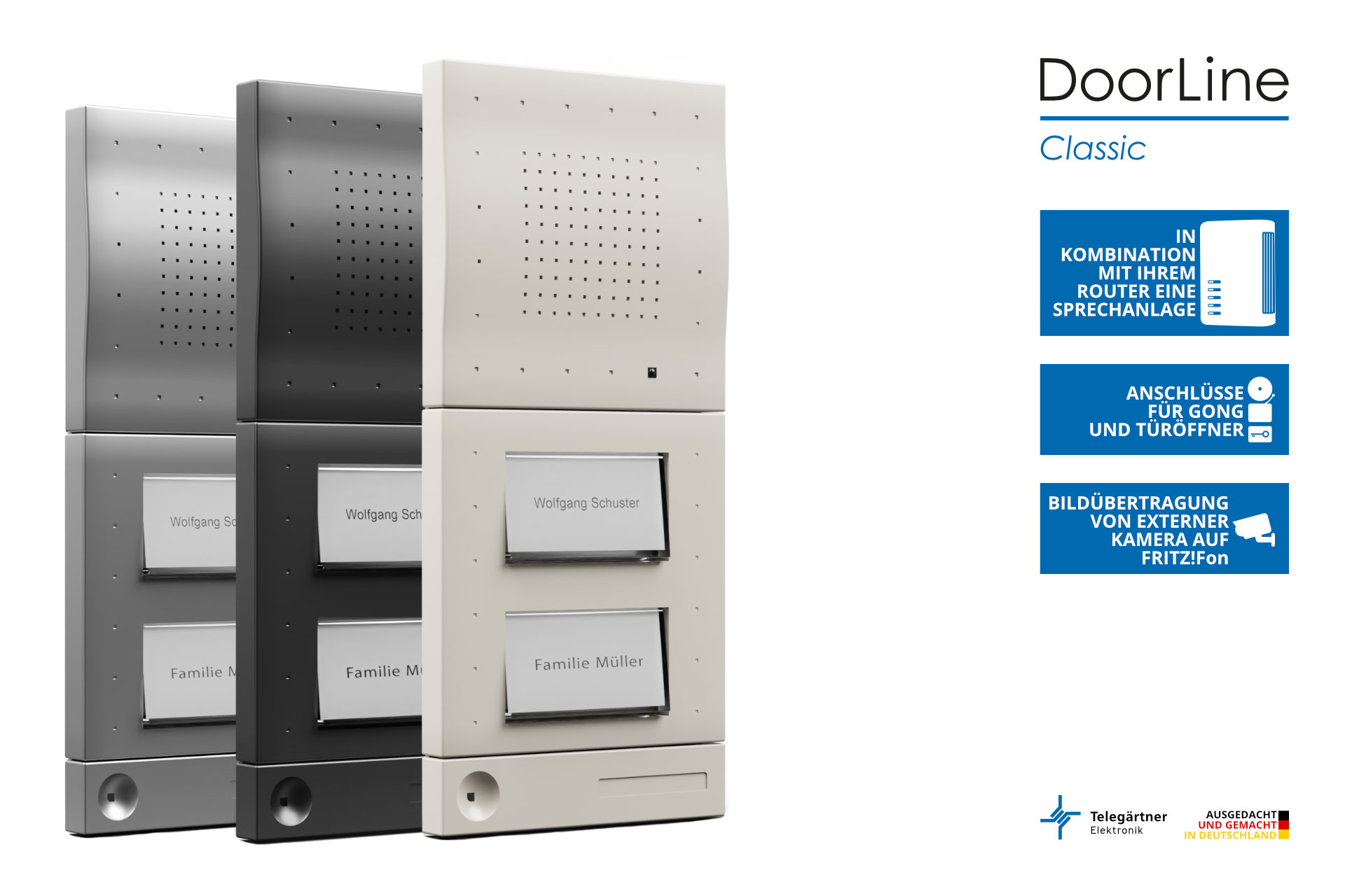 DoorLine Classic T01-T02 | Türsprechanlage für Telefonanlage/Router | 1/2 Taster | Rufweiterleitung